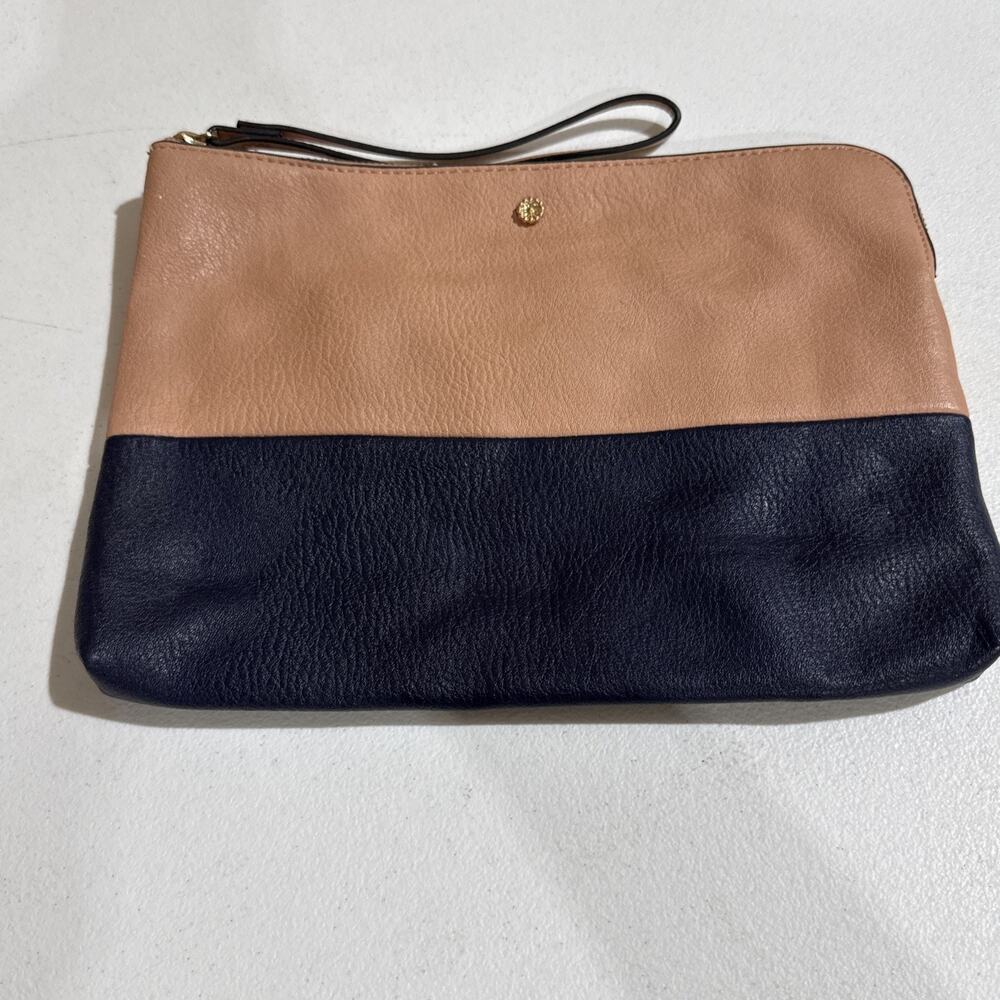 Lauren Conrad Pink Navy Colorblock Clutch Wristlet Large Zip Pouch 10.5x8